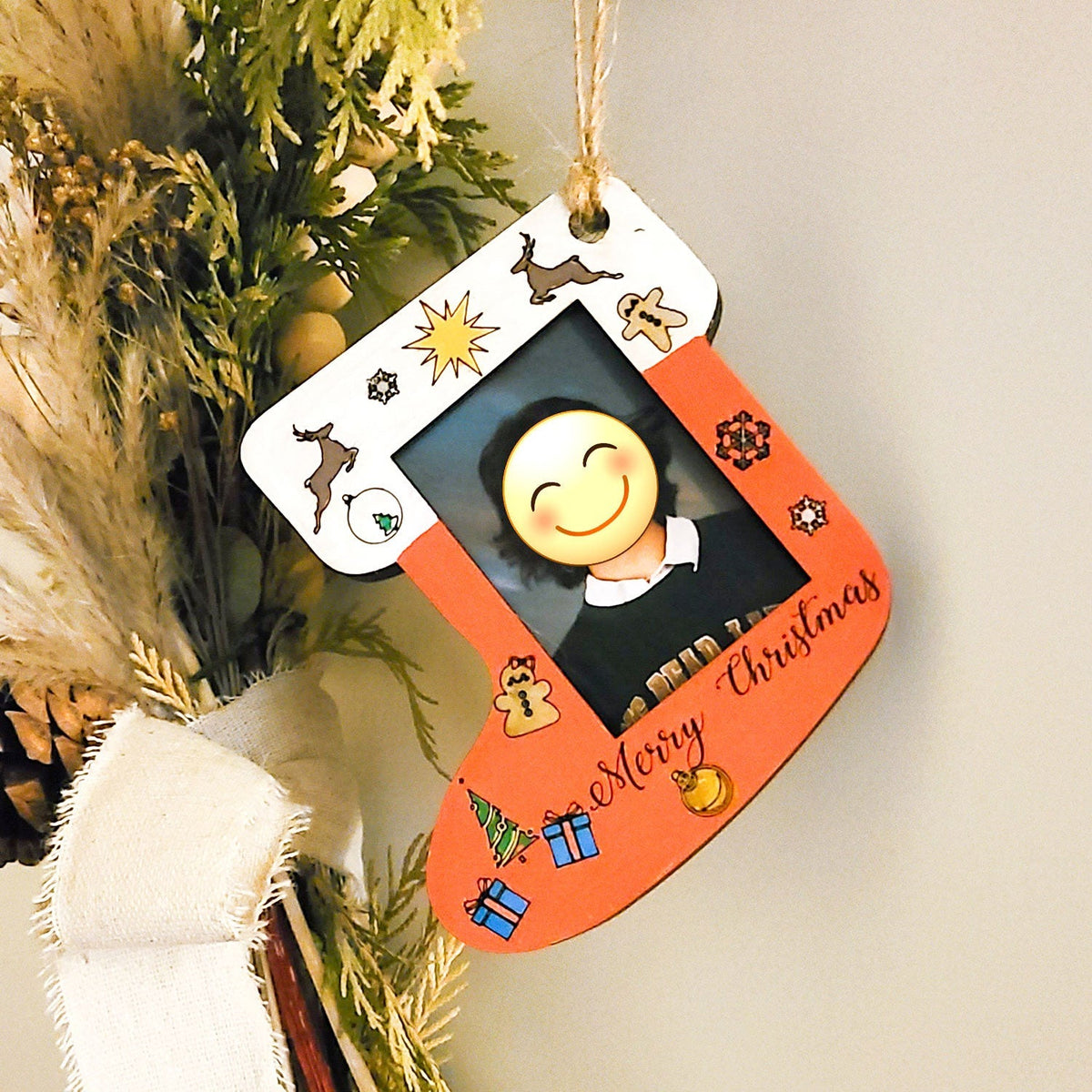 Wood Stocking Photo Ornament with Unfinished Kit and Painted Options