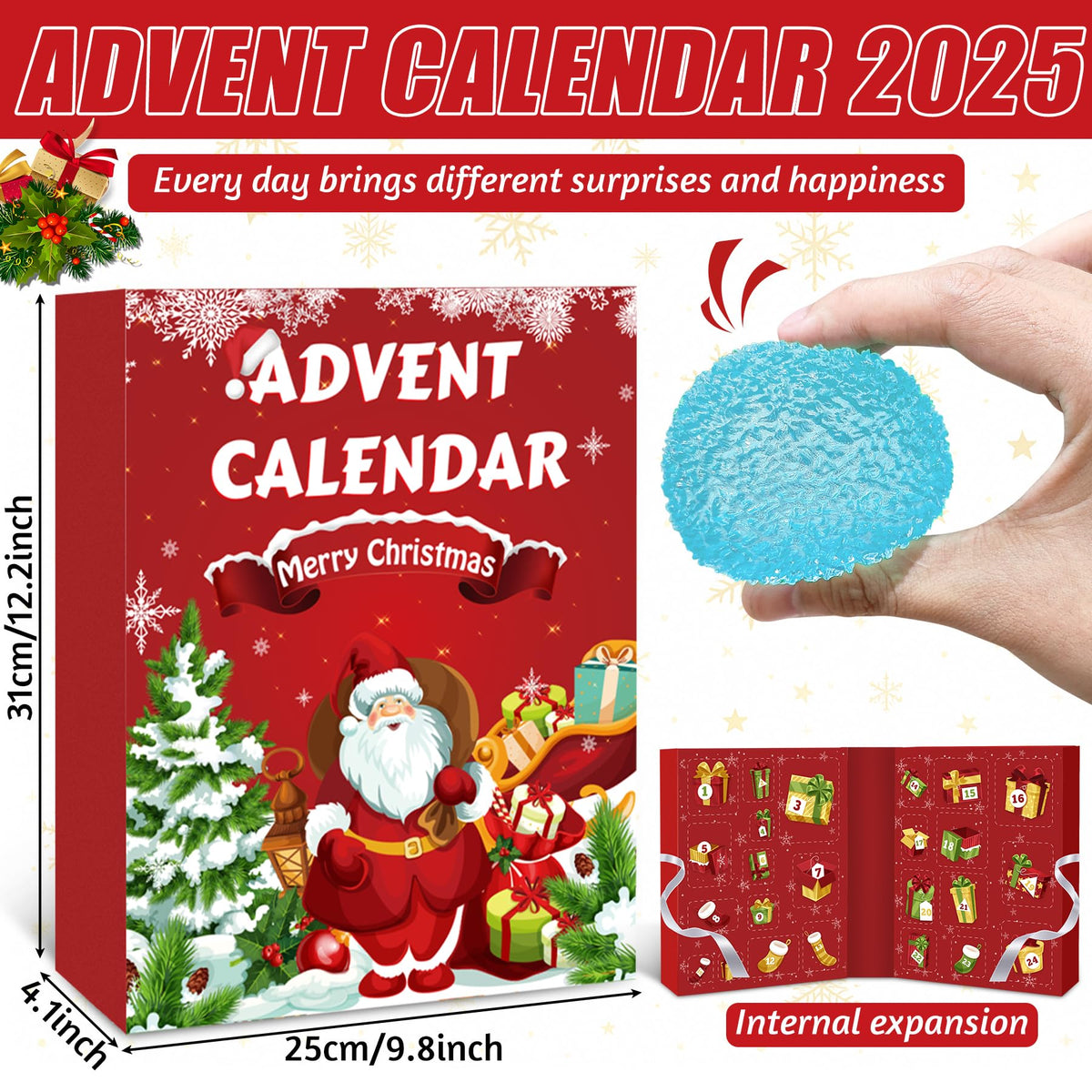 Christmas Calendar Holding 24 Different Squishies Including a Clear Cat Paw, Bunnies, Bears and a Strawberry