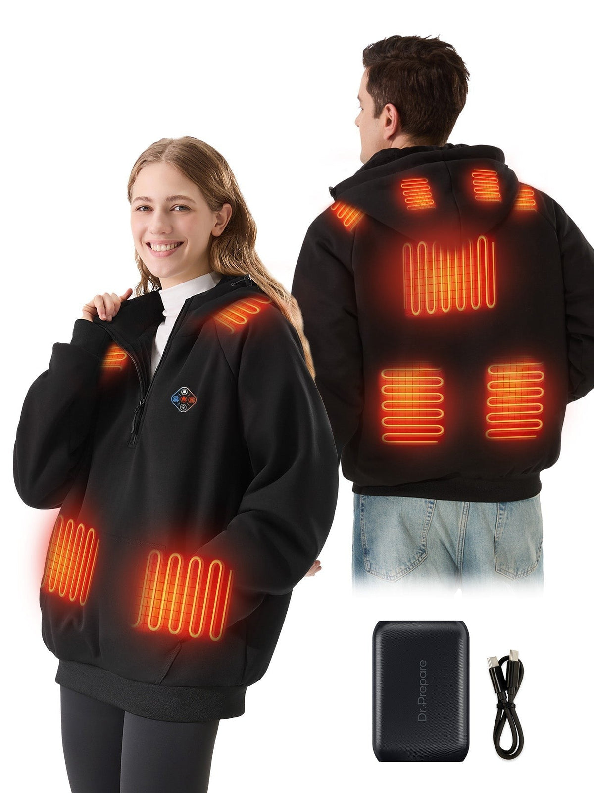 Unisex Electric Heated Fleece Pullover Sweatshirt with Included Battery Pack