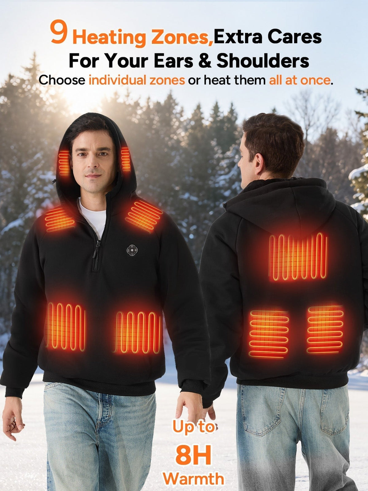 Unisex Electric Heated Fleece Pullover Sweatshirt with Included Battery Pack