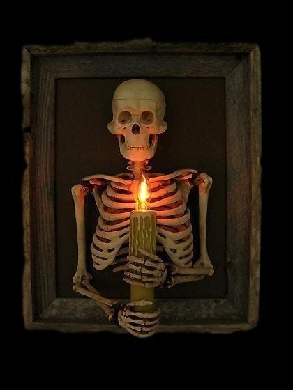 Framed Skeleton Torso Wall Decor with Flickering LED Light and Hanging Hardware