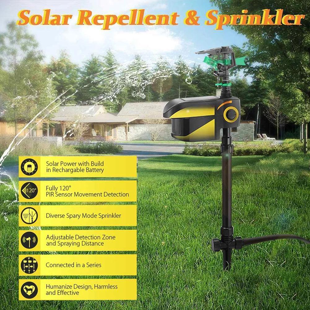 Solar Powered Motion Activated Sprinkler with Adjustable Sensitivity and Range and 300 Degree Rotation