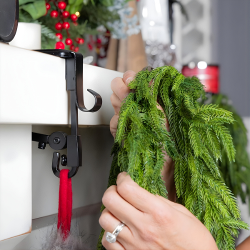 Adjustable Mantel Clamp Stocking Hanger with Dual Hooks and Rubber Pads for Garlands and Stockings