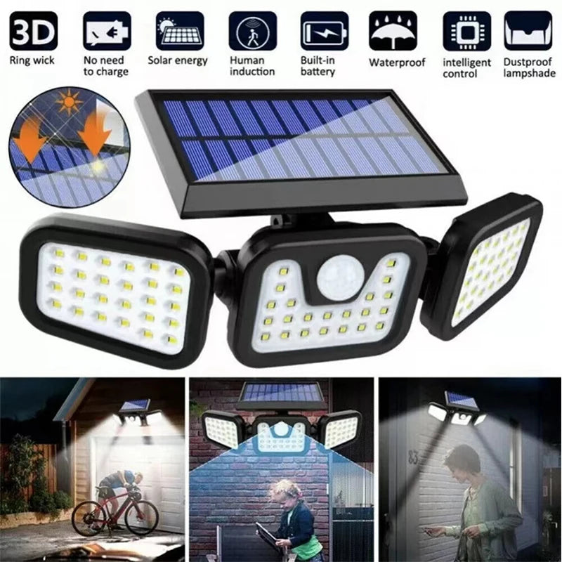 Motion Sensor Solar Light with 74 LEDs, a 270 Degree Lighting Angle and an Adjustable Head