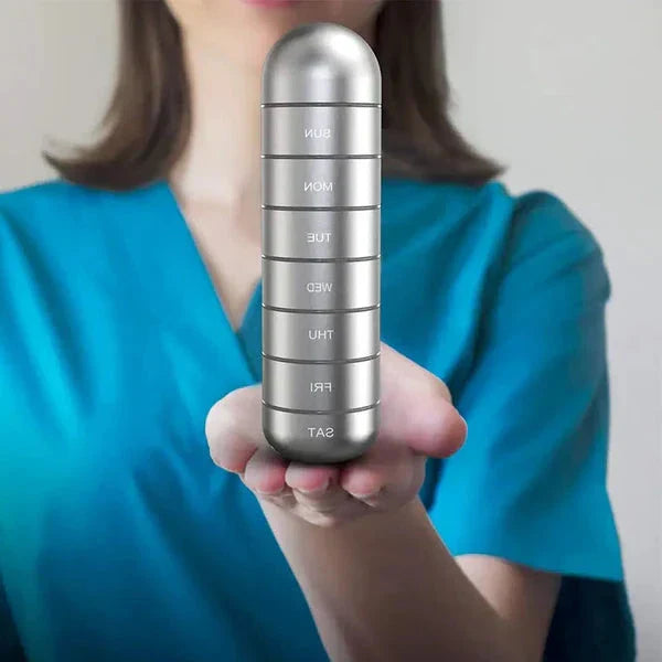 Pill Organizer 7 Day Aluminum Portable for Travel