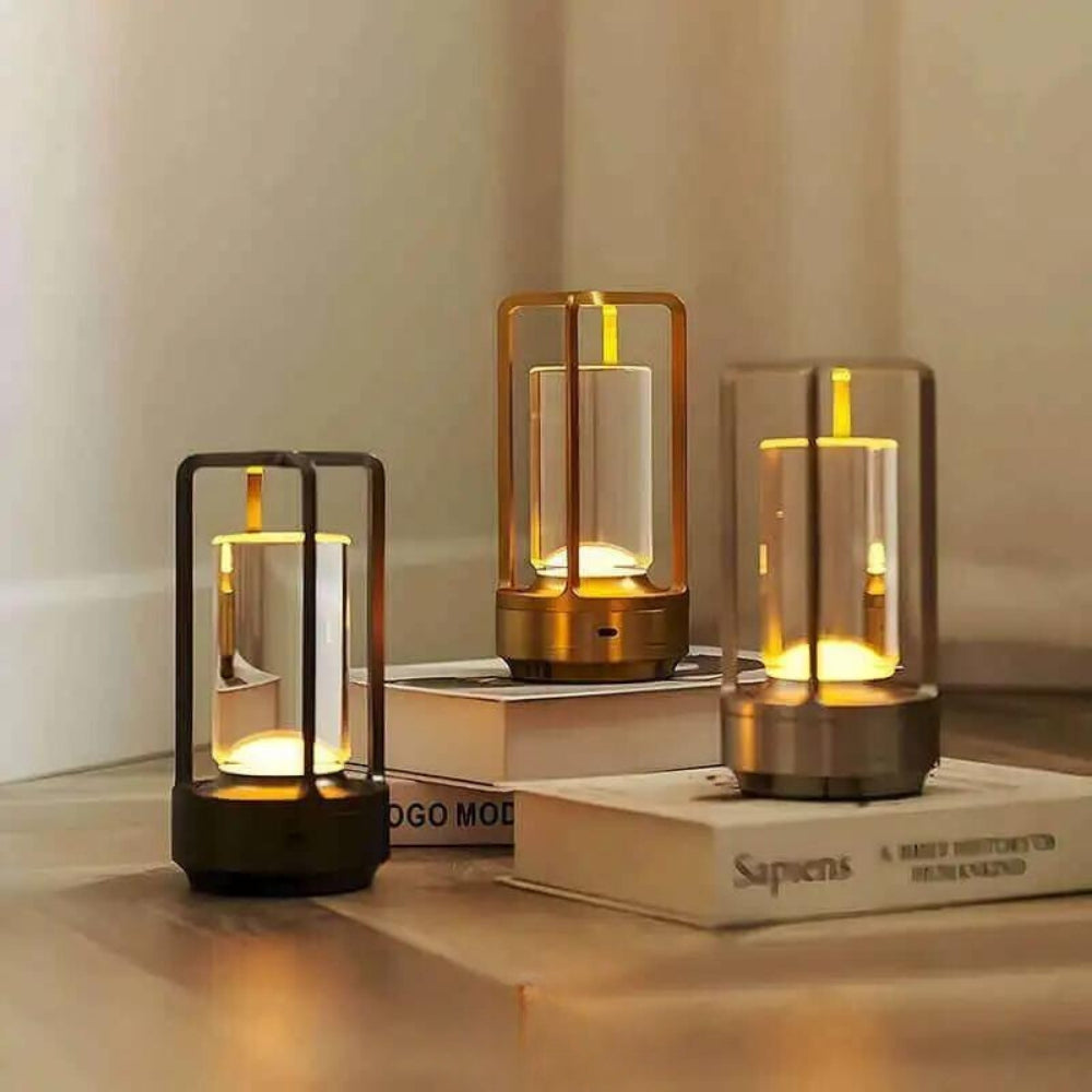 Cordless Rechargeable Metal Lantern Lamp with 3 Stage Touch Dimming for Tables and Patios