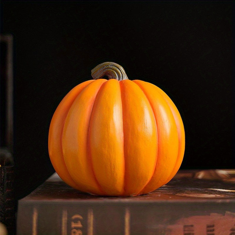 Jack O'Lantern Resin Ornament with Skull Detail and Carved Pumpkin Face