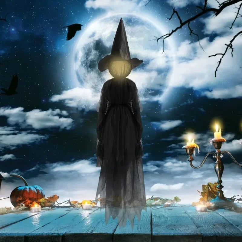 Glowing Witch Figures with Sound Activation and Flickering Lights, 59 Inch Height