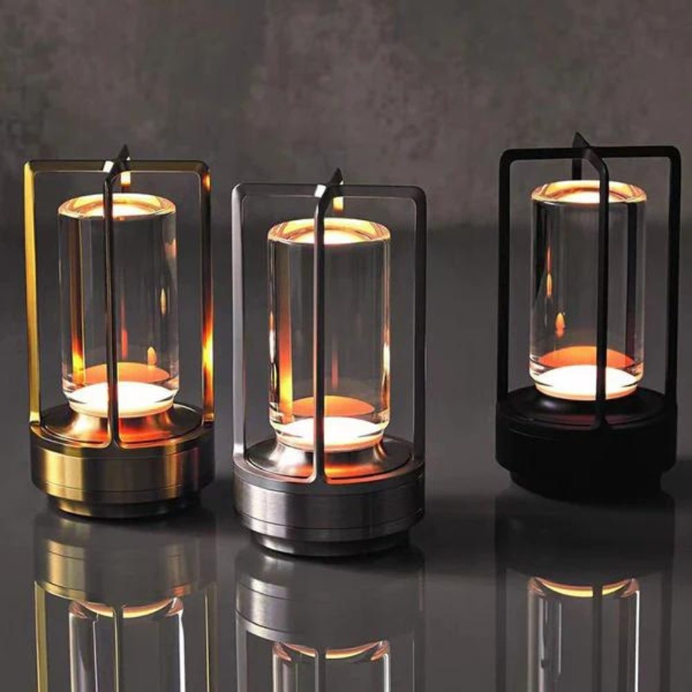 Cordless Rechargeable Metal Lantern Lamp with 3 Stage Touch Dimming for Tables and Patios