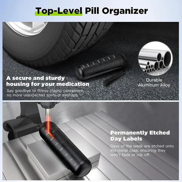 Pill Organizer 7 Day Aluminum Portable for Travel