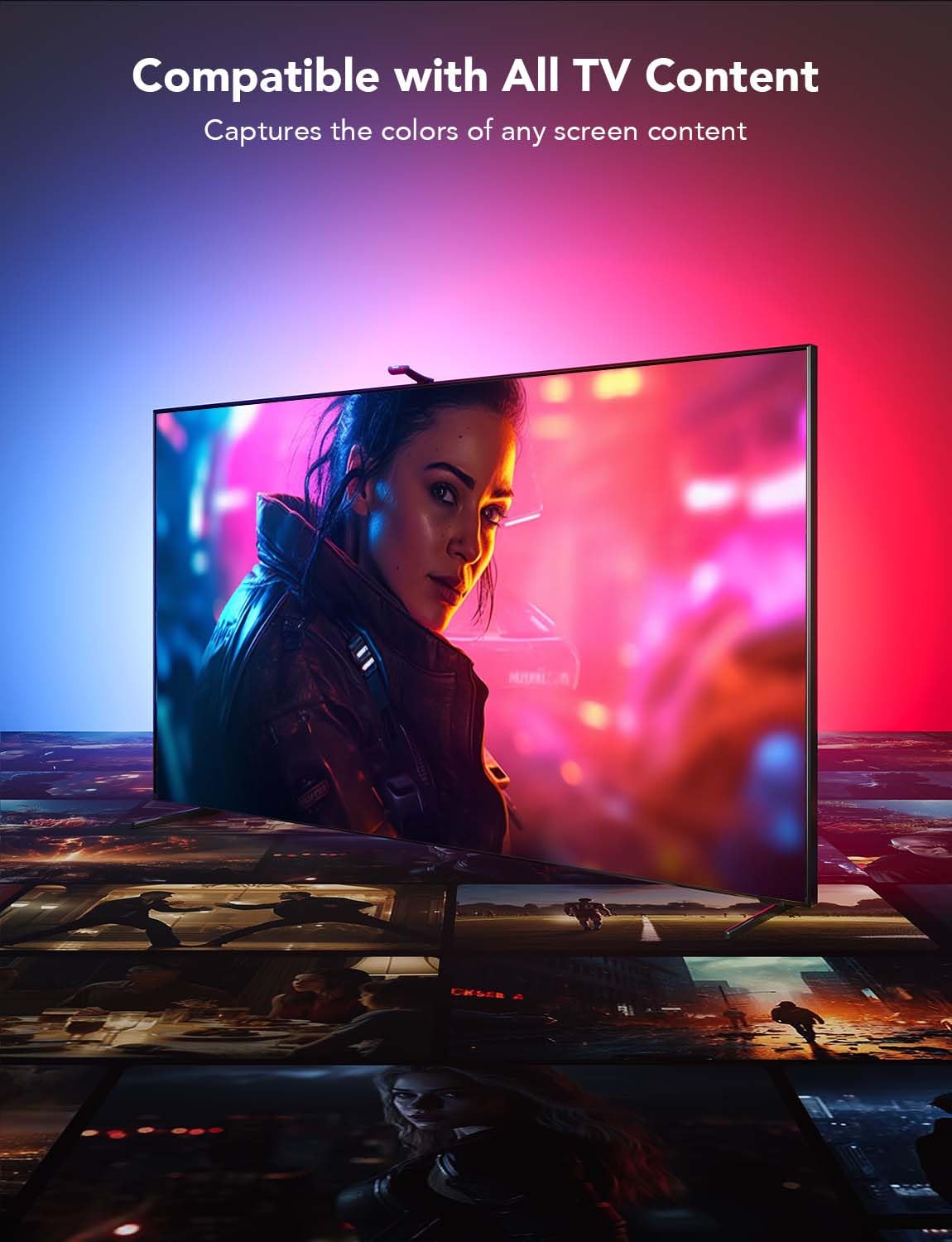 LED TV Backlight with Dual Edge Cameras and RGBIC Multi-Zone LEDs, 21ft for 98-100in TVs