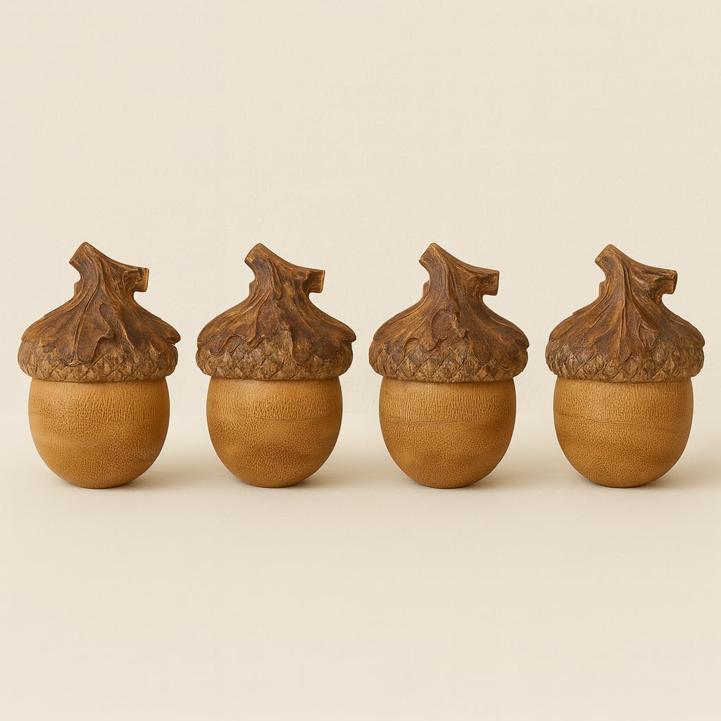 Resin Acorn Sculpture with Textured Cap and Flat Base, 5 Inches Tall