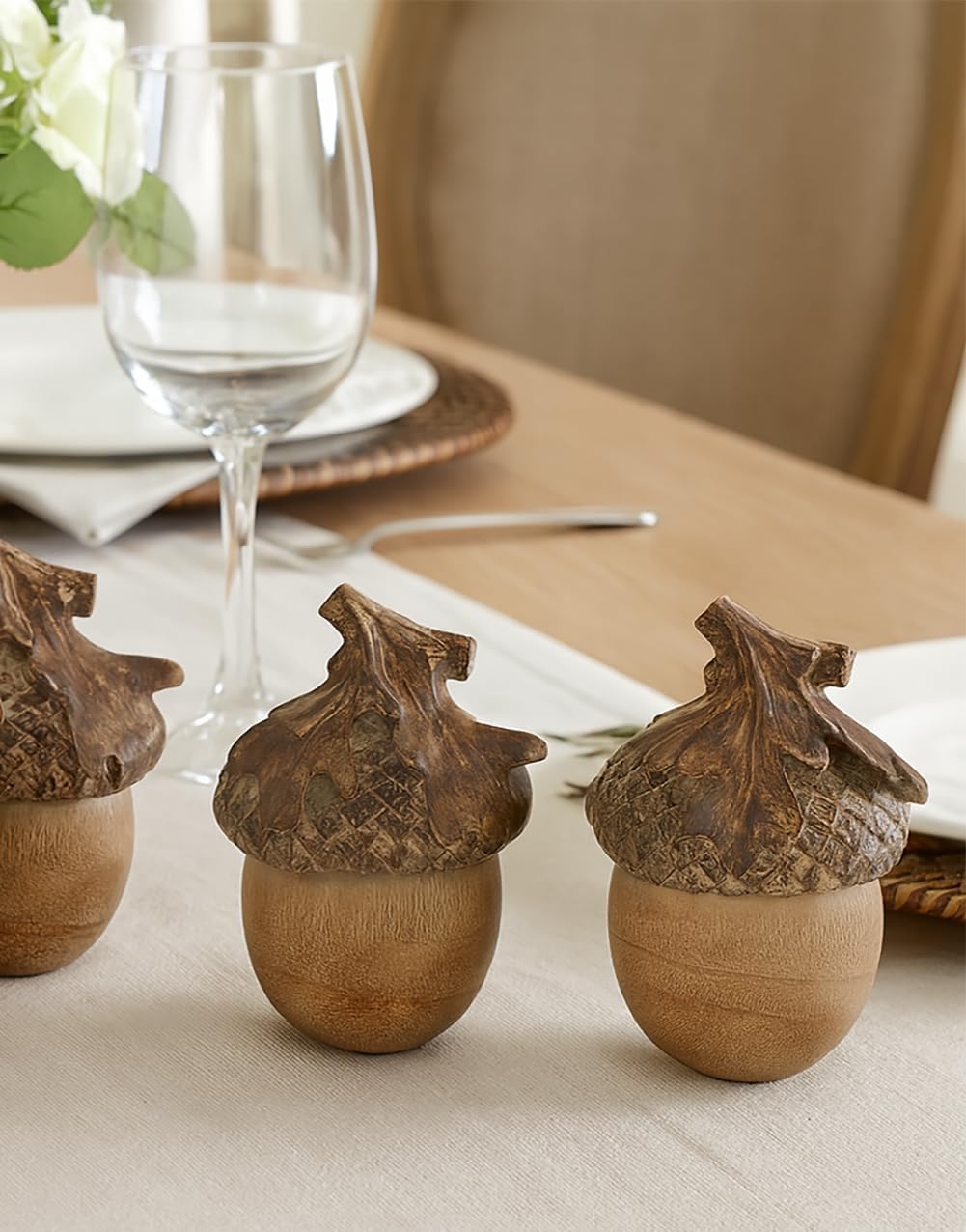 Resin Acorn Sculpture with Textured Cap and Flat Base, 5 Inches Tall