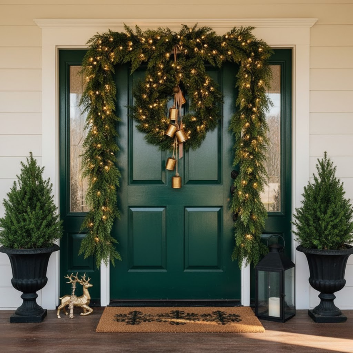 Thick Artificial Cedar Garland Set of 2 with Hanging Loops for Mantels and Staircases