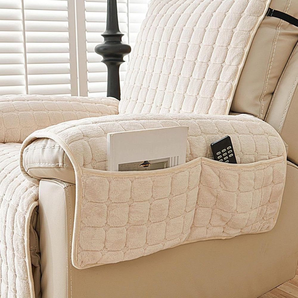 Quilted Recliner Cover with Microfiber Blend and Non-Slip Backing, Side Pocket