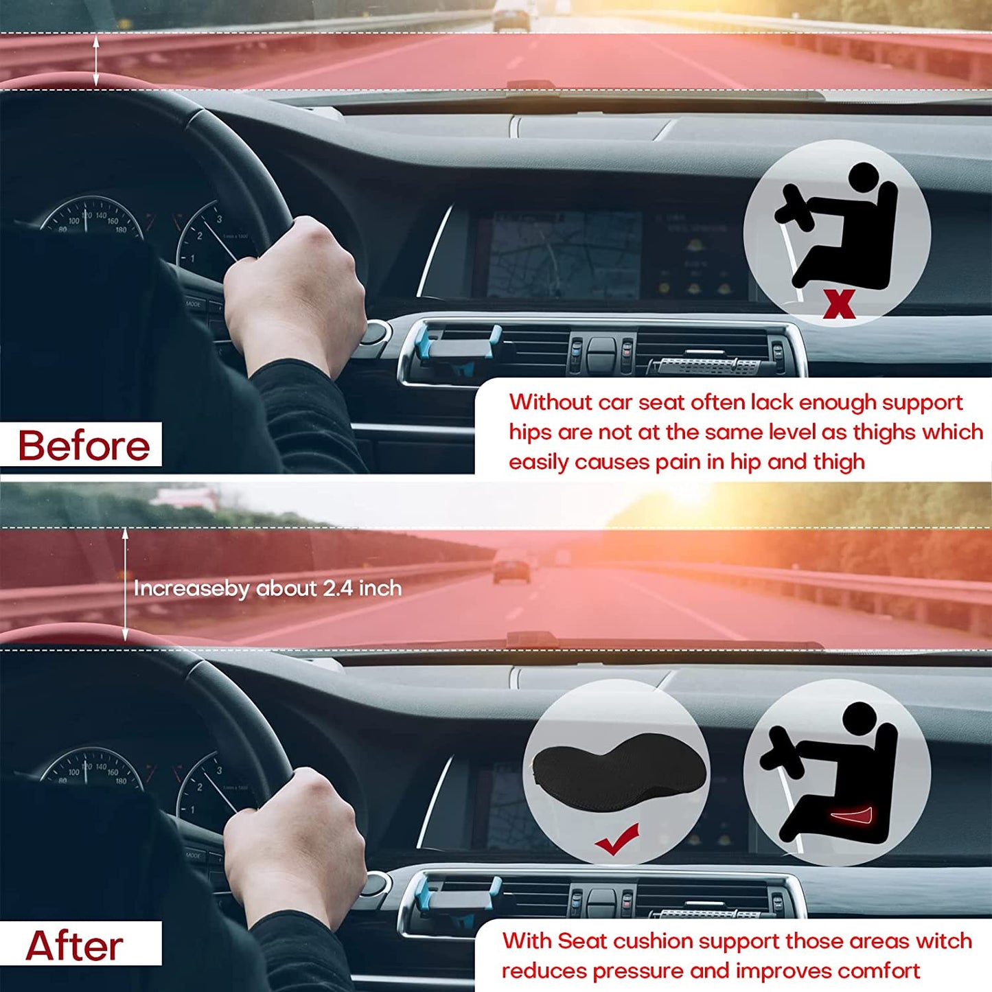 Car Seat Cushion with Added Height for Shorter Drivers