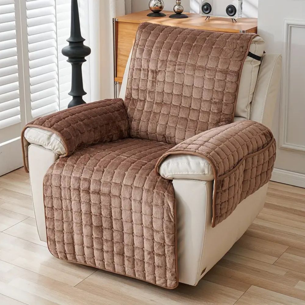 Quilted Recliner Cover with Microfiber Blend and Non-Slip Backing, Side Pocket