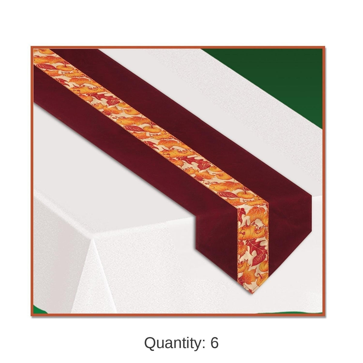 Table Runner Set of 6 with Autumn Leaf Print and Burgundy Orange Colors, 12x72in
