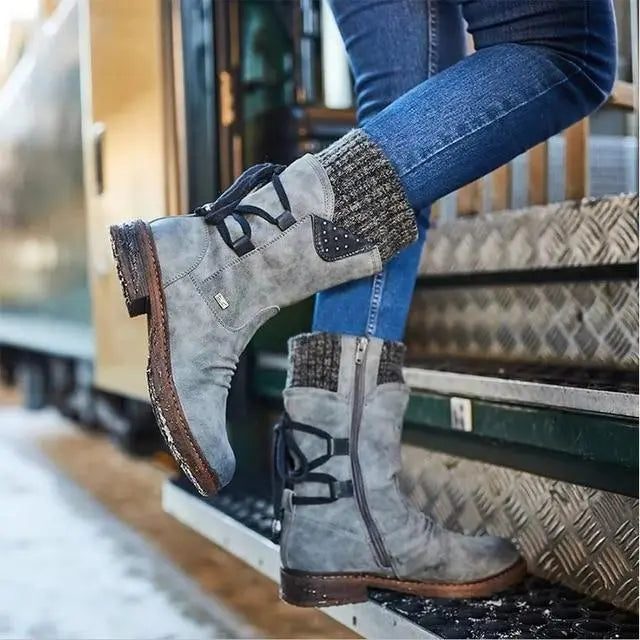 Womens Low Heel Ankle Boots with Warm Lining in Five Colors for Cold Weather Outings