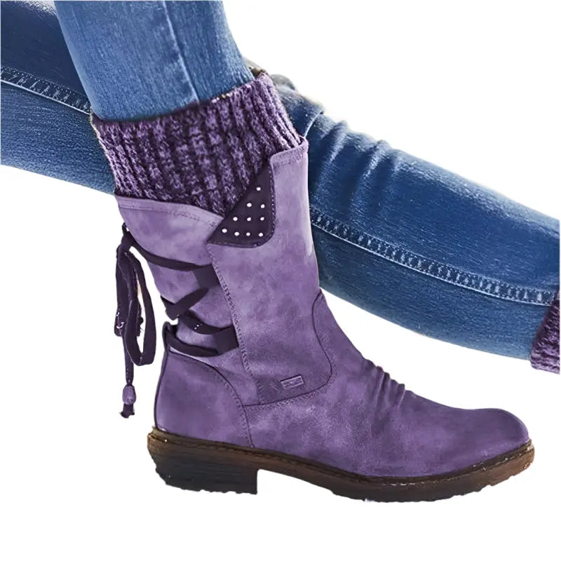 Womens Low Heel Ankle Boots with Warm Lining in Five Colors for Cold Weather Outings