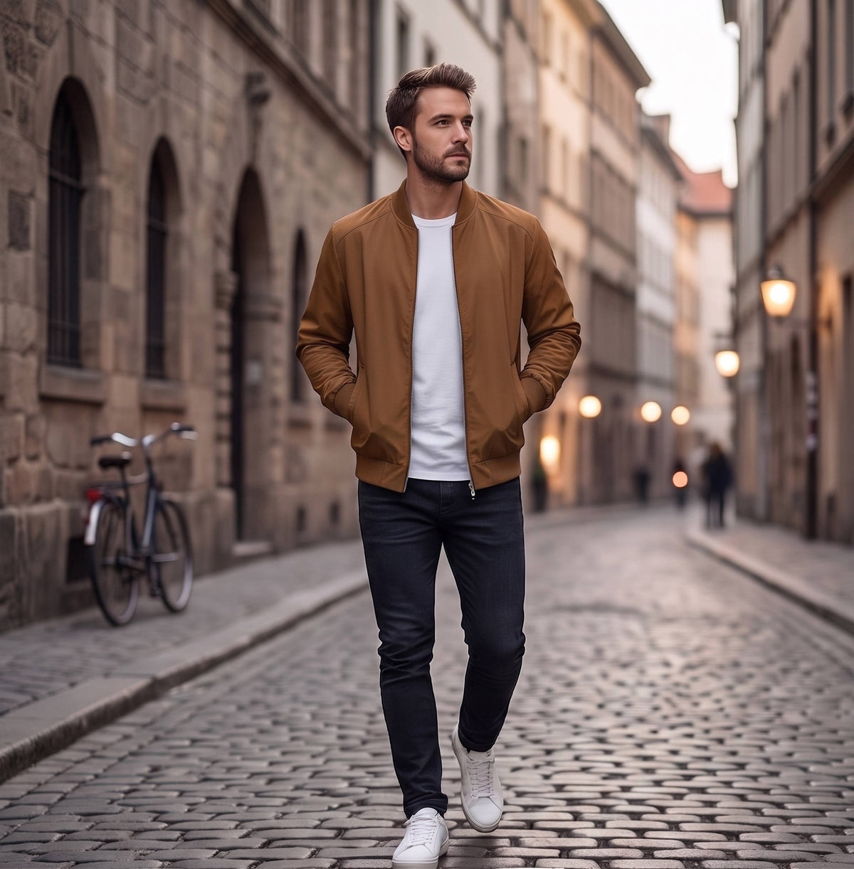 Matte Bomber Jacket with Metal Zipper and Rib Knit Trim for Men
