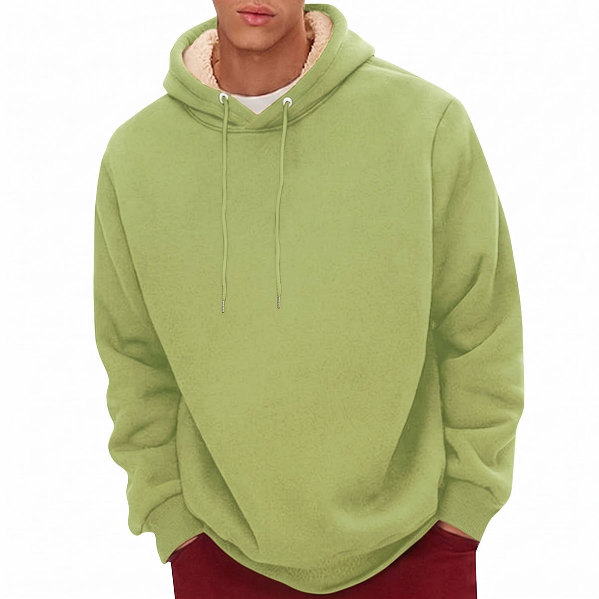 Sherpa Fleece Hoodie for Men with Hidden Zipper Pocket and Raglan Sleeves