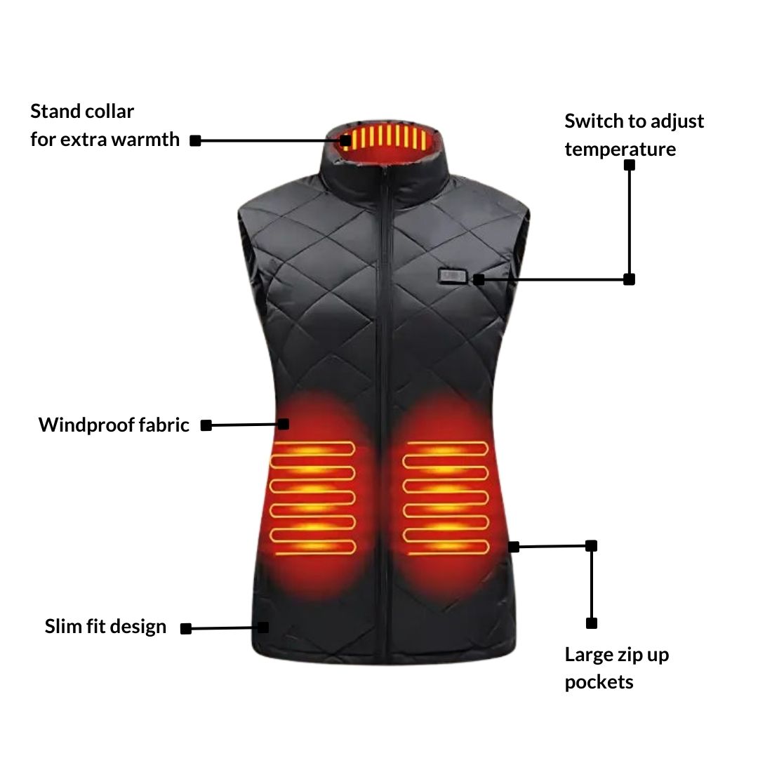 Heated Gilet with Nine Zones and Three Temperature Levels, 10-Hour Runtime