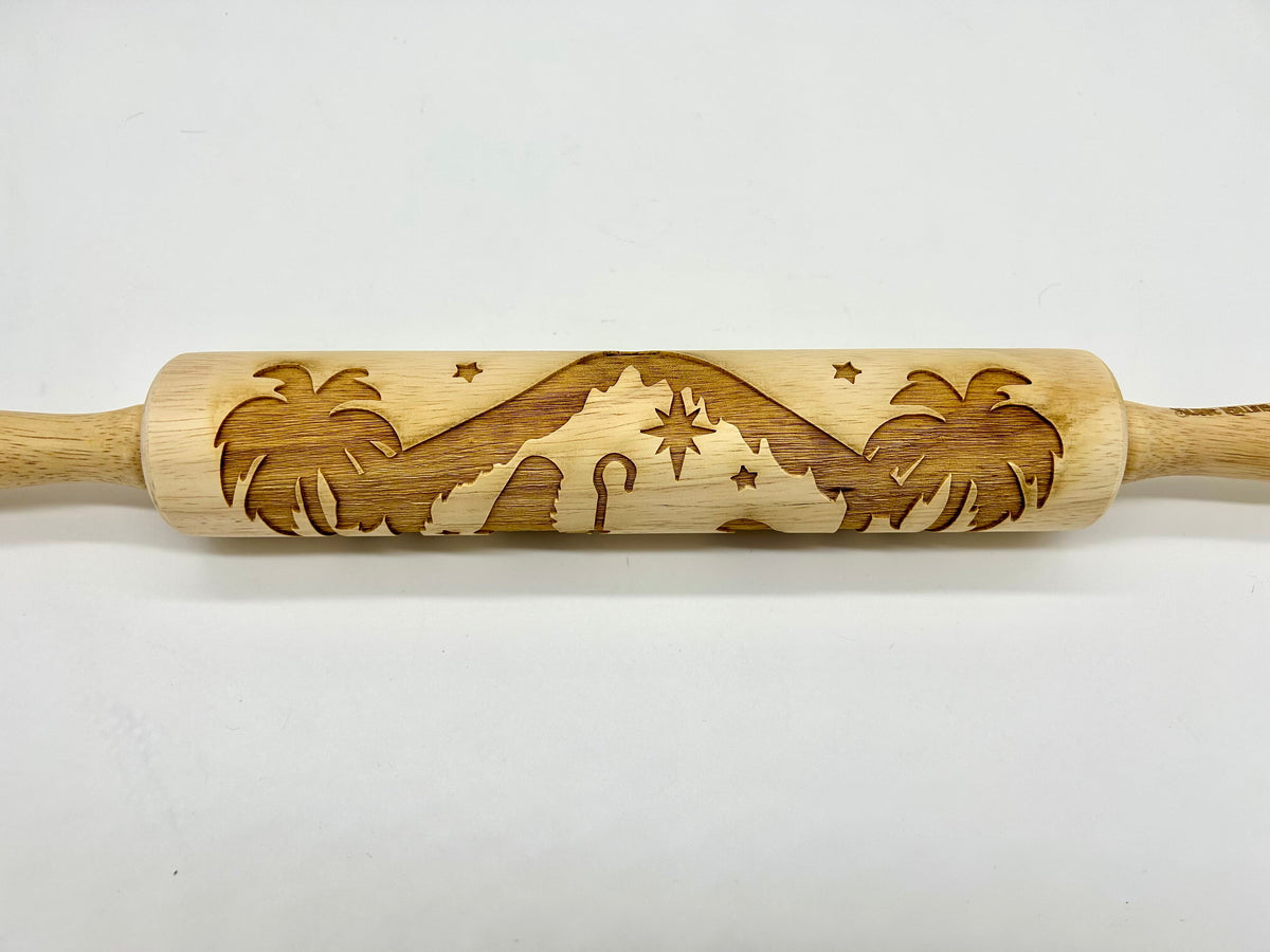 Nativity Pattern Rolling Pin for Embossing Sugar Cookies, Springerle, Fondant, Clay and Salt Dough