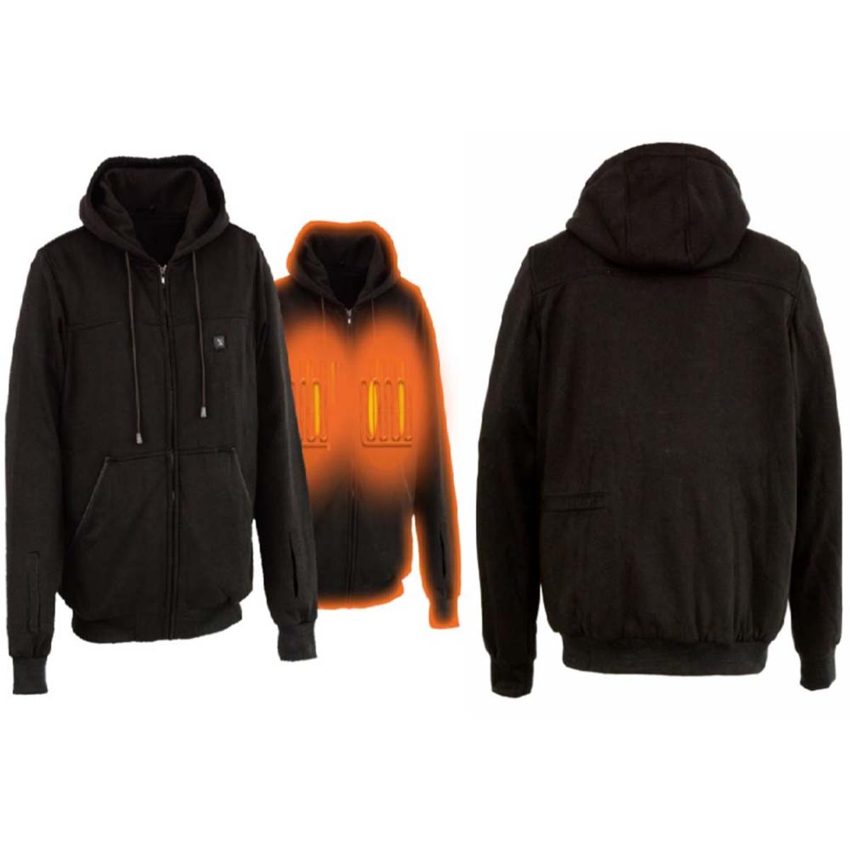 Rechargeable Heated Hoodie with Motorcycle Battery Connection and Three Temperature Settings