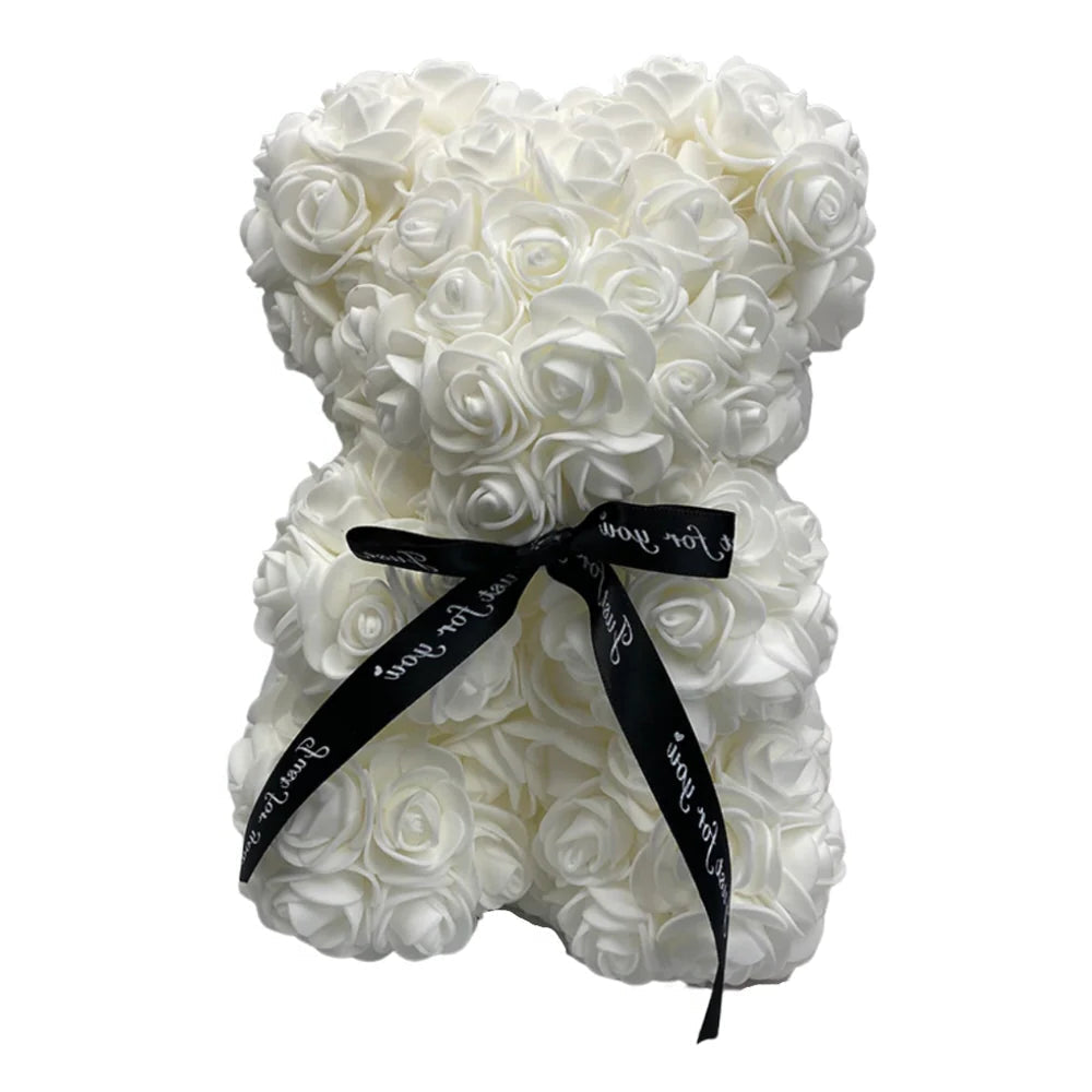 Foam Rose Teddy Bear About 9.8 Inches Tall with a Ribbon in Seven Colors