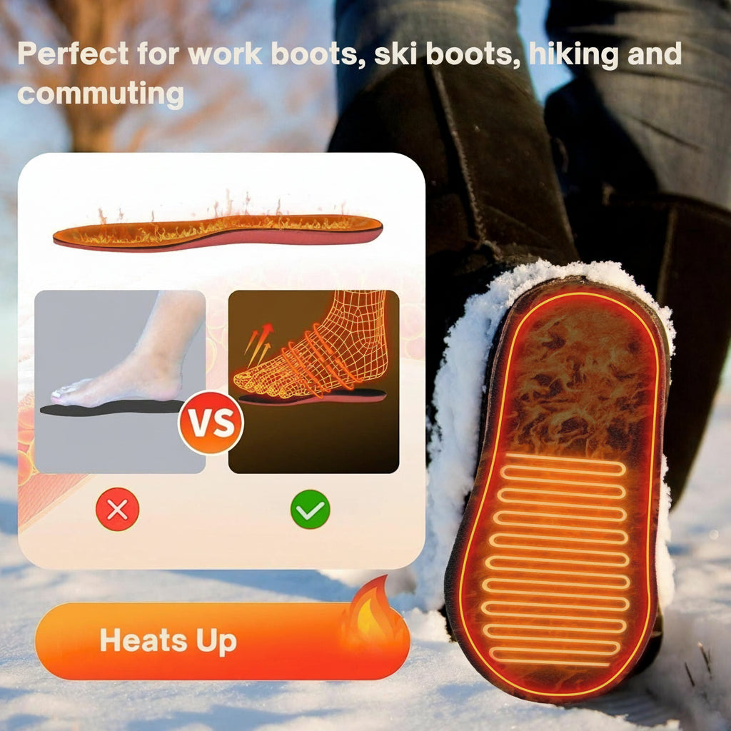 Rechargeable Heated Insoles with Dual Zone Heating and USB Charging, Trimmable US 4-12