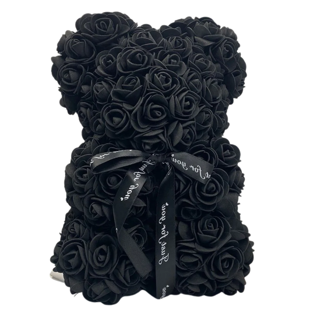 Foam Rose Teddy Bear About 9.8 Inches Tall with a Ribbon in Seven Colors