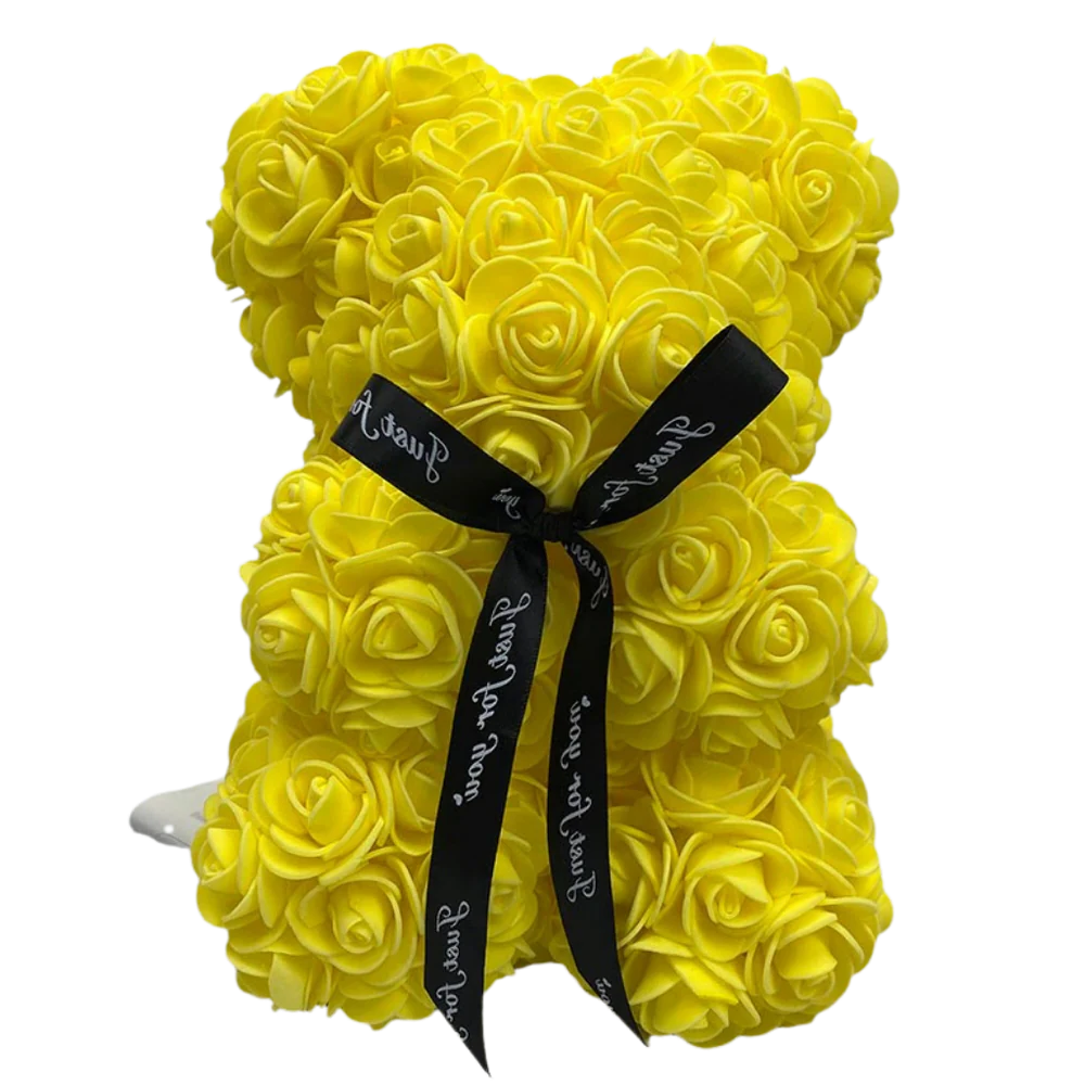 Foam Rose Teddy Bear About 9.8 Inches Tall with a Ribbon in Seven Colors