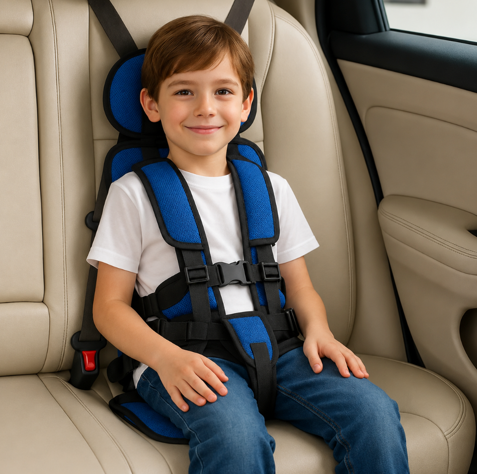 Portable Child Travel Seat with Five Point Harness and Washable Fabric, Ages 1-14