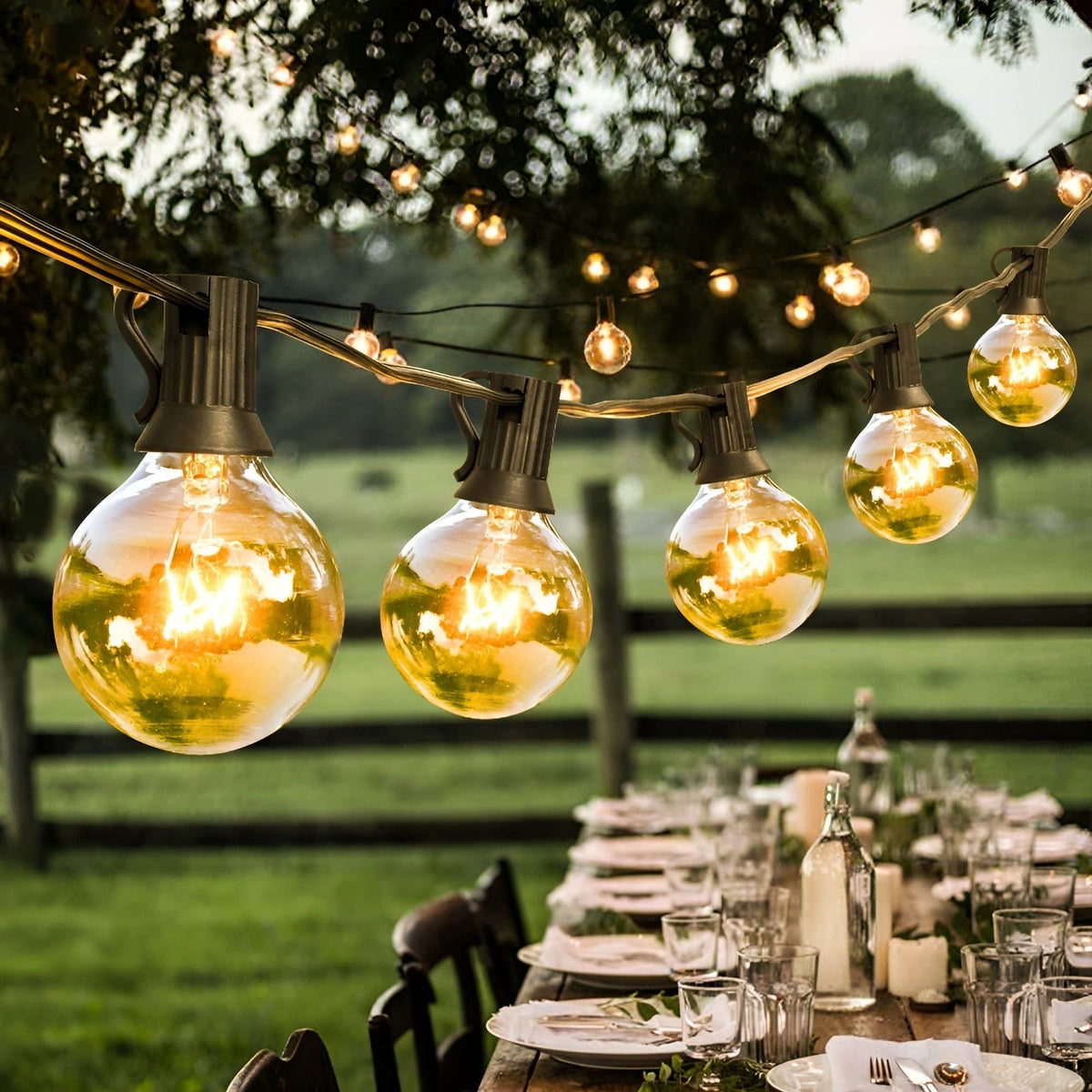 LED String Lights for Outdoor Patios with Shatterproof Plastic Bulbs and Connectable Cord