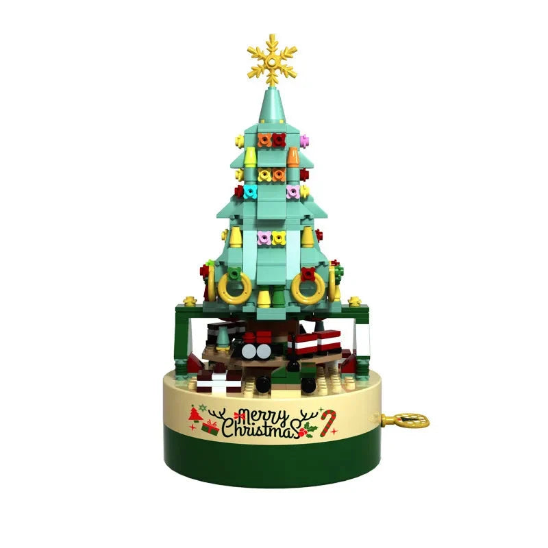 Musical Christmas Tree Building Set with Hand Crank Music Box and Assembly Pieces