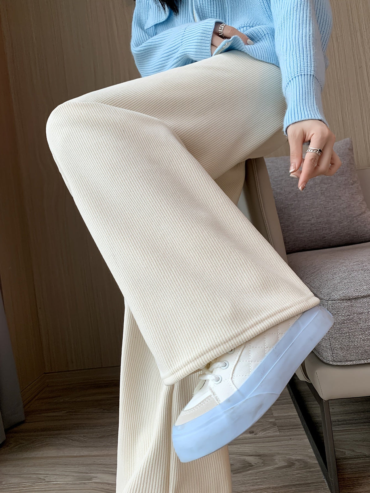 Wide Leg Lounge Pants with Thermal Lining and Elastic Waistband