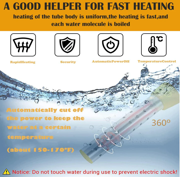 Bucket Water Heater with Safety Guard and Insulated Handle, 39.4ft Cord