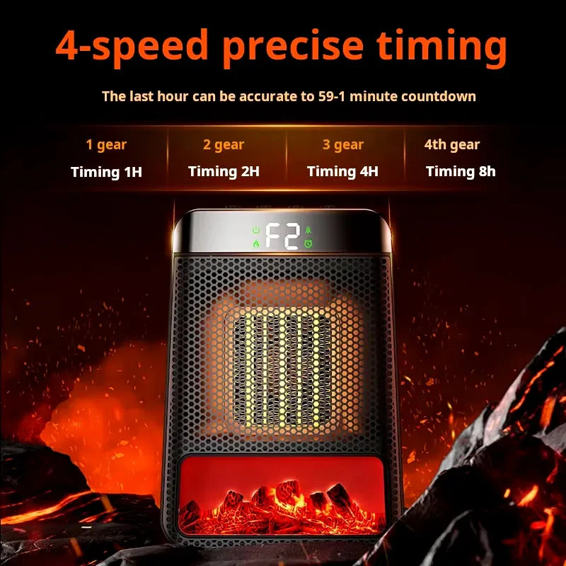Tabletop Ceramic Heater with Flame Effect Light and Digital Timer