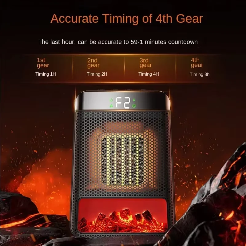 Tabletop Ceramic Heater with Flame Effect Light and Digital Timer