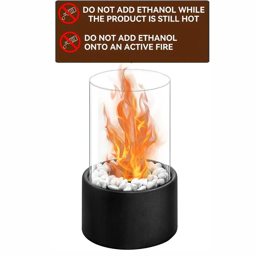 Portable Tabletop Fireplace with Real Ethanol Flames and Included Snuffer
