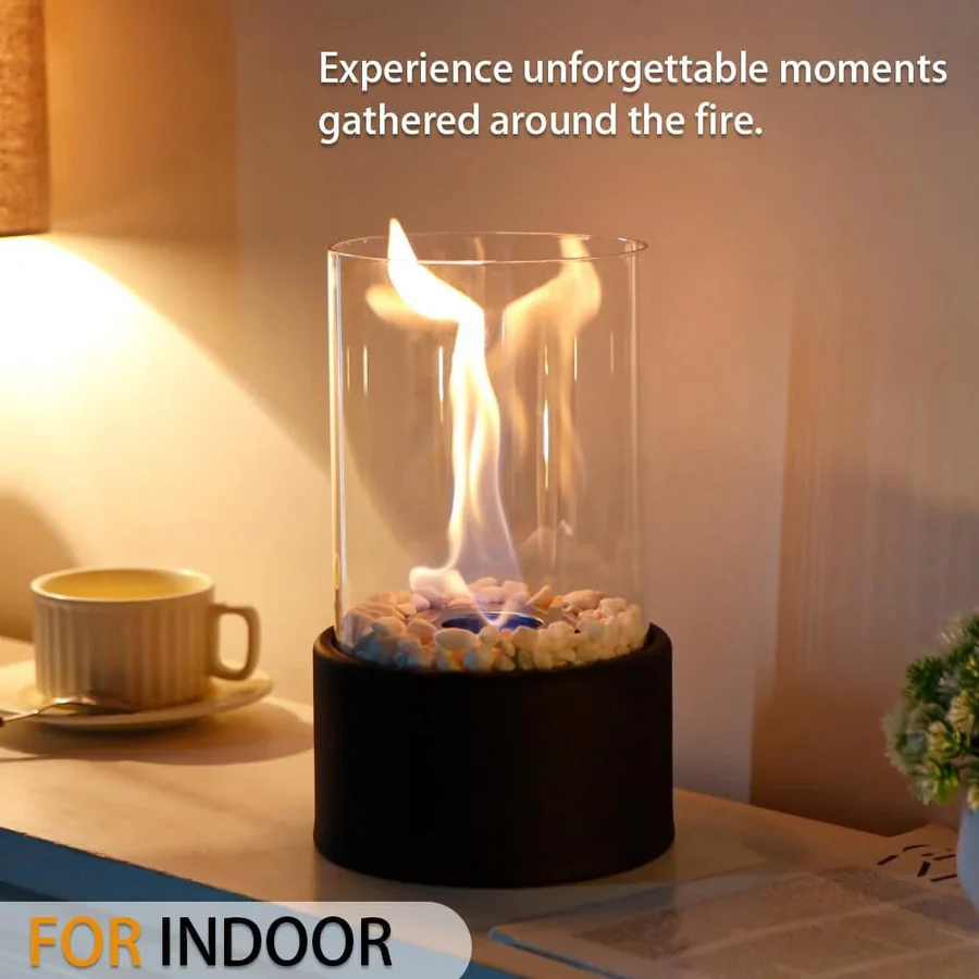 Portable Tabletop Fireplace with Real Ethanol Flames and Included Snuffer