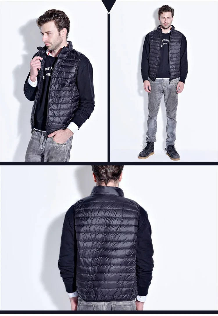 Packable Down Vest with Stand Up Collar and Water Resistant Shell