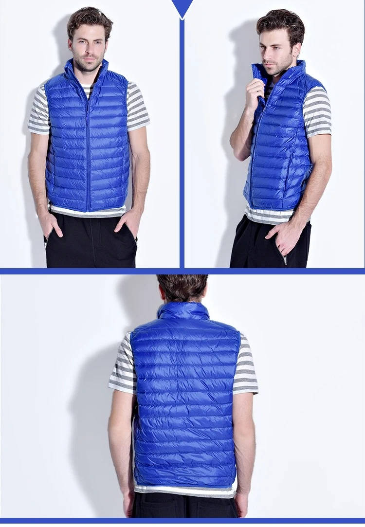 Packable Down Vest with Stand Up Collar and Water Resistant Shell