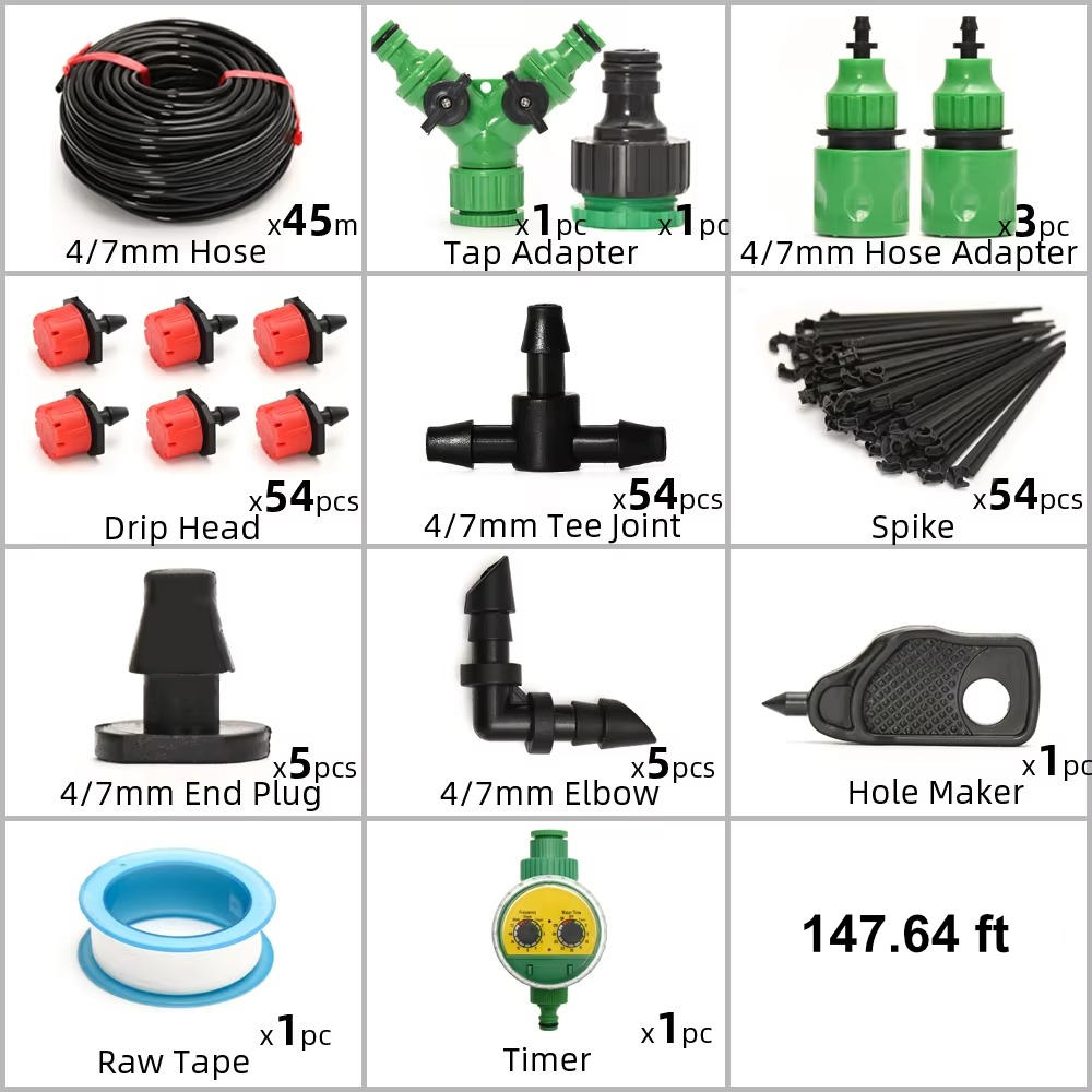 Drip Irrigation System with Automatic Timer for Gardens