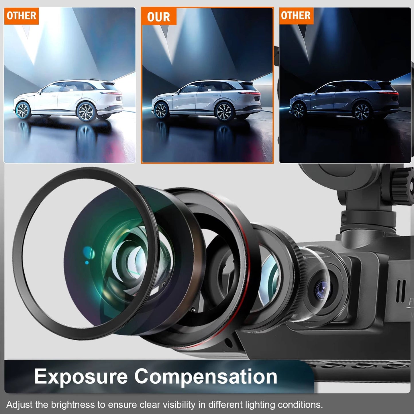 4-Channel Dash Cam with Night Vision and Parking Monitor, WiFi App Control