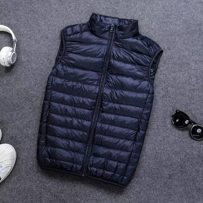 Packable Down Vest with Stand Up Collar and Water Resistant Shell