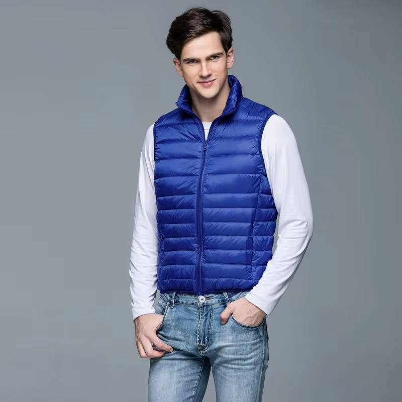 Packable Down Vest with Stand Up Collar and Water Resistant Shell