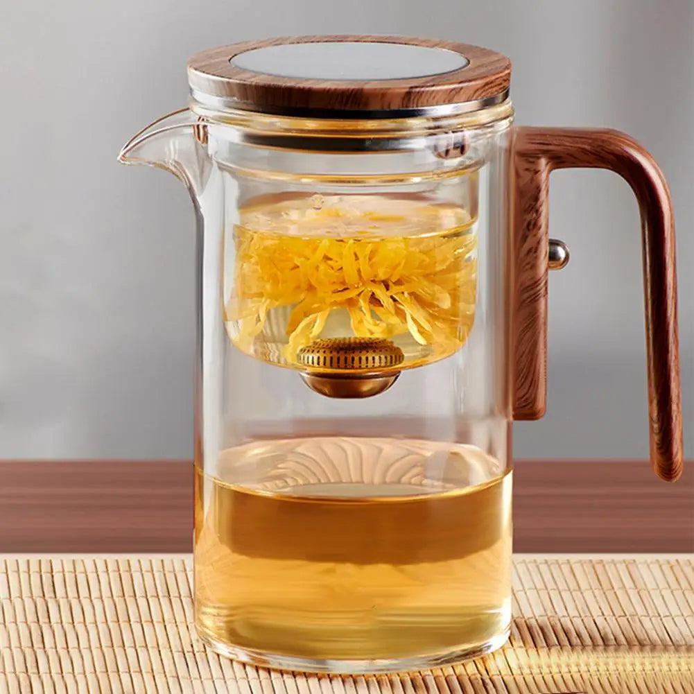 Borosilicate Glass Teapot with Removable Infuser Basket and Wooden Handle