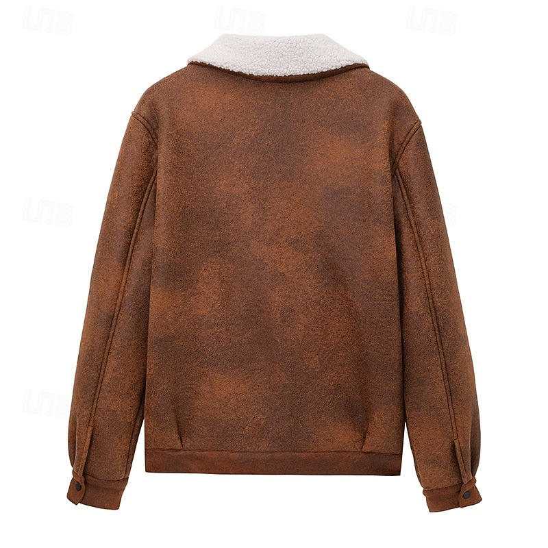 Mens Winter Jacket with a Plush Lining, Classic Collar and Front Zip in Brown, Green or Black